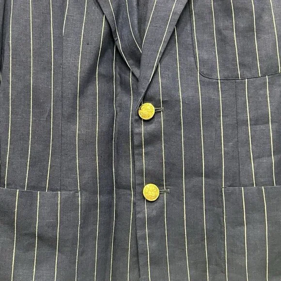 *SOLD*Ralph Lauren Blue Pinstriped Linen Women 2 Piece Suit USA Blue Label VTG - Picture 4 of 16
